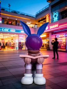 Escultura Personalizable de Conejo Astronauta Sentado de Resina con Libro, Detalles Rayados, Resistente a Arañazos y Anti-Decoloración - Product Image 1