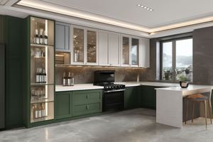 Gabinetes de Cocina Shaker Verdes y Blancos SANTOPOVA, Exhibición de Vinos, Almacenamiento Integrado, Gabinetes Base con Fregadero, Estructura de Tablero de Melamina - Product Image 5