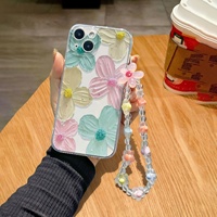 Coque de téléphone transparente à motif floral vert plein écran avec dragonne tendance, compatible pour commande en gros de housses de téléphone portable