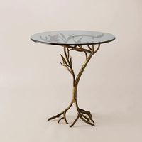 Table basse moderne et minimaliste au design rond, table basse extérieure en forme de brindille avec plateau en verre trempé