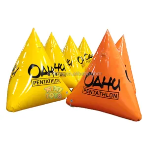 1.5m Inflatable Orange Water Swim Safety Markers Balloon,Open Water Swimming Race Events Inflatable Yellow Triangle Swim Buoys
