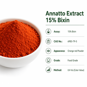 Poudre de colorant naturel Annatto 15% Bixine LCHBIO en vrac, orange-jaune vibrant, pour l'alimentation, certifiée ISO, lots stables - Product Image 2