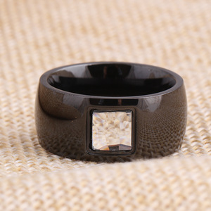 European American Style 8Mm Black <b>Titanium</b> Steel Ring With Square Zircon Inlay Geometric Design For Women Gift Jewelry - Product Image 2