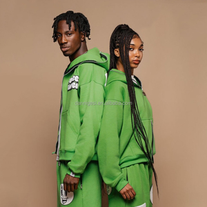 Conjunto Deportivo Unisex Holgado con Bordado, 100% Algodón, Sudadera con Cremallera Extra Grande, Conjunto de 2 Piezas de Lujo para <span class=keywords><strong>Mujer</strong></span> - Product Image 1