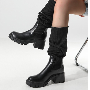 Bottes longues en tissu tricoté extensible, style luxueux, au-dessus du genou, pour femmes - Product Image 2
