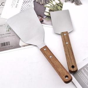 Wholesale SUS430 <strong>Accessories</strong> Stainless Steel <strong>Kitchen</strong> <strong>Grey</strong> Wooden Handle Spatula Cake Cooking Spatula with Hanging Wooden Handle - Product Image 1