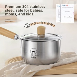 Olla Pequeña de Acero Inoxidable 304 sin Recubrimiento, con Asa de Madera y Tapa de Vidrio, Resistente al Calor, Multiusos, <span class=keywords><strong>para</strong></span> <span class=keywords><strong>Comida</strong></span> de Bebé y Cocción de Fideos - Product Image 3