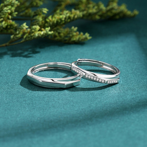 Anelli Geometrici <span class=keywords><strong>in</strong></span> Argento Sterling S925 Elettroplaccati Stile Möbius per Coppie, Anelli Aperti Abbinati Minimalisti per Uomo e Donna, Regalo di San Valentino - Product Image 3