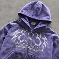 OEM/ODM Sweat-shirt à capuche zippé en molleton bouclette avec effet délavé et impression graphique sérigraphiée pour hommes - Fabricant de vêtements