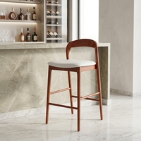 Tabouret de bar haut en bois massif moderne avec base en métal, design minimaliste pour restaurant, café et hôtel