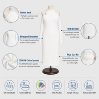 Robe midi pour femme en tricot de coton et élasthanne opaque 320 GSM, grande taille, coupe droite, col halter, manches longues, été, logo personnalisé OEM