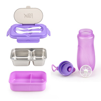 Boîte à lunch personnalisée à 2 compartiments en plastique et acier inoxydable, étanche, avec gourde, pour enfants, école et adultes