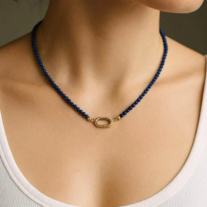Collier ras du cou minimaliste pour femme en pierres précieuses perlées, collier superposé en <span class=keywords><strong>lapis</strong></span>-<span class=keywords><strong>lazuli</strong></span> bleu de 3 mm <span class=keywords><strong>avec</strong></span> fermoir mousqueton - Product Image 2