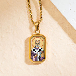 GIVELUCK 스테인리스 스틸 성 니콜라 비잔틴 아이콘 펜던트 세 개의 금색 가방 앵커 심볼 18K 금 도금 맞춤형 정교회 - Product Image 3