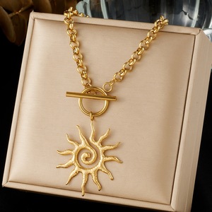 European American Fashion Retro Gold Plated Sun Spiral Pendant OT Buckle O Chain Stainless Steel Necklace Daily Gift - Product Image 1