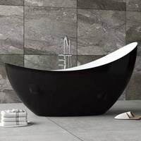Baignoire à surface solide en pierre acrylique noire mate, baignoire en pierre autoportante