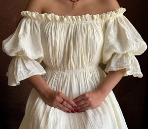 Nuevo Vestido Maxi de Mujer con Hombros Descubiertos, Manga Corta Acampanada, Túnica Sólida Plisada, Vestido de Verano con Cintura Alta Elástica para Mujer - Product Image 3