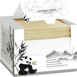 Serviettes faciales en bambou 100% biologique, sans parfum, double texture AB, sèches et humides, biodégradables, jetables - Product Image 1