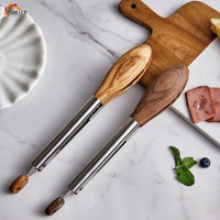 Pince à salade XL en bois de noyer, écologique, résistante à la chaleur, marron, 1 paire, multi-usages pour service et barbecue
