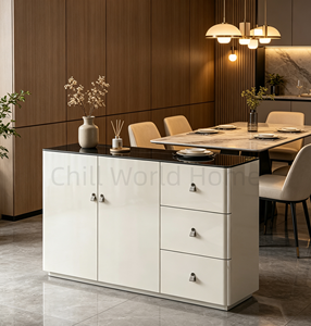 <span class=keywords><strong>Credenza</strong></span> Moderna <span class=keywords><strong>Bianca</strong></span> Lucida con Piano in Vetro Temperato, Mobile Buffet Autoportante per <span class=keywords><strong>Cucina</strong></span>, Sala da Pranzo e Ingresso - Product Image 2