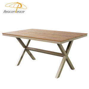 Table <span class=keywords><strong>de</strong></span> jardin extérieure imperméable, mobilier <span class=keywords><strong>de</strong></span> restaurant, patio, structure en aluminium, table à manger en bois <span class=keywords><strong>plastique</strong></span> - Product Image 3
