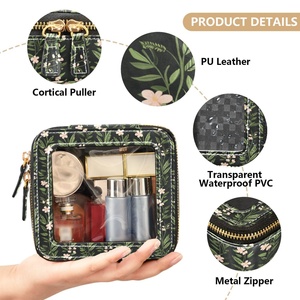 PU Leather <b>Transparent</b> PVC Clear Portable Toiletry <b>Bag</b> Cosmetic Travel <b>Makeup</b> <b>Bag</b> Hawaii Flowers Print - Product Image 5