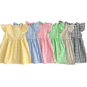 Venta al por mayor de verano bebé <span class=keywords><strong>niña</strong></span> niños Plaid Flutter manga dulce lindo vestido de princesa - Product Image 1