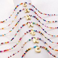 Collier ras du cou tendance pour femme, colliers à breloques perlées colorées, colliers personnalisés bohèmes avec initiales en forme de bulle