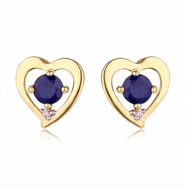 2022 estilo Venta caliente minimalista en forma de corazón 9k 14k 18k pendientes de zafiro señoras geométricas pendientes de oro para mujer