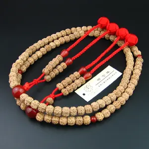 Wunderschöne Lotus Japan-Perlen Stil Shingon 108 buddhistische Gebetsperle fünf Klappen Rudraksha roter Agaten-T-Anschluss