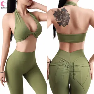 2024 Bra Yoga Gym wanita seksi punggung terbuka empuk Tank top Crop latihan Bra olahraga Halter