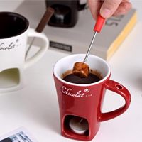 Pot à fondue au chocolat créatif tendance, tasse en céramique avec fourchette, tasse à fondue glacée, cadeau pour les amoureux