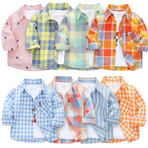 2020 novos meninos e meninas do bebê primavera outono de algodão listrado 1-7 anos de idade casaco longo-sleeved crianças vestido de camisa xadrez para crianças