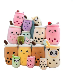 Fruit Cup Milk Tea Soft Plush Toy Doll Pillow With Fruit Expression Milk Tea Cup Watermelon Plush Pillow boba tea plush