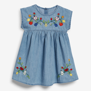 2025 vestidos de bebé lindo vestido de mezclilla con estampado Floral para niñas cuello redondo Casual <span class=keywords><strong>Bagel</strong></span> corto para ropa de verano para niños falda de niñas - Product Image 2