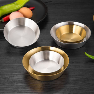 Stainless Steel Kimchi Dish 304 Round Gold Silver Dipping Sauce <b>Plate</b> Condiment Bowl Party Use - Product Image 1
