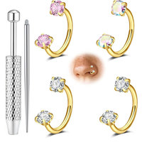 Lot de 6 anneaux de nez en acier inoxydable 316 avec zircon, anneaux de nez fins 20G, bijoux de piercing corporel transfrontaliers très demandés