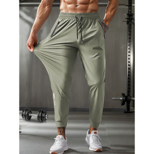 Pantaloni da Corsa da <span class=keywords><strong>Uomo</strong></span> in Seta di Ghiaccio Estivi ad Asciugatura Rapida per Allenamento e Fitness con Tasca con Zip Pantaloni Sportivi da Palestra Traspiranti - Product Image 1
