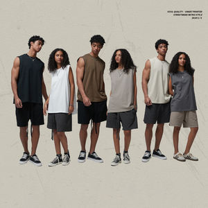 Nuevas llegadas: Camiseta sin mangas de algodón tejido de 190 GSM, estilo casual, corte holgado, con efecto retro lavado, bordes sin rematar, vintage, para hombre, antiencogimiento, cuello redondo. - Product Image 3