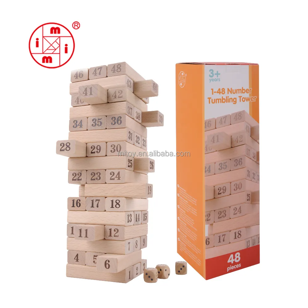 Juego de Torre personalizado de 51 piezas, Torre apilable, juego de apilamiento pequeño, bloques de construcción de Ciudad de madera