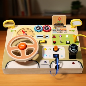 Jouet en <span class=keywords><strong>bois</strong></span> avec interrupteur LED, volant simulé, <span class=keywords><strong>circuit</strong></span> imprimé de <span class=keywords><strong>voiture</strong></span> de police et de voleur, et labyrinthe marin - Product Image 4