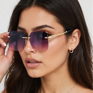 Lunettes de soleil pour femmes, sans monture, carrées, lunettes de soleil 2026, nouveau <span class=keywords><strong>dégradé</strong></span> brun, verres taillés, lunettes de soleil pour femmes, lunettes en alliage, marque de créateur - Product Image 1
