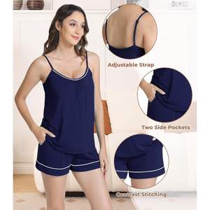 Conjunto de Pijama sin Mangas para Mujer al por Mayor, de Viscosa de Bambú, Camiseta y Pantalones Cortos, Ropa de Dormir Suave de Punto, Casual de Dos Piezas - Product Image 4