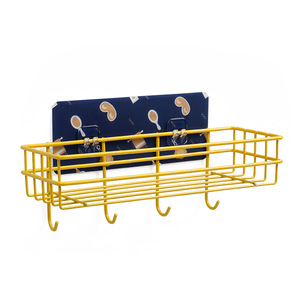 2022 New Bathroom Adhesive Storage Rack Wall Mounted Shower Storage Caddy Shelf Iron Shelf