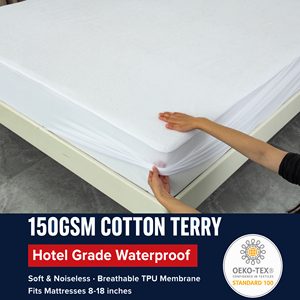 Protège-matelas imperméable en coton éponge 150 GSM certifié OEKO-TEX, respirant, pour hôtel - Product Image 2