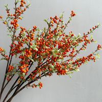 Kunstmatige kleine bessen lange tak, duindoornvrucht, fruitrank, bloemaccessoires, bloemendecoratie