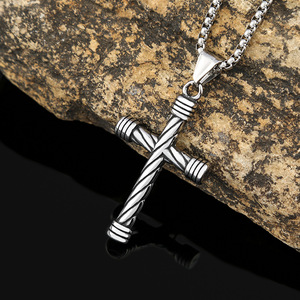yunnique Twisted <b>Cross</b> Titanium Steel Necklace Unisex Hip Hop Fashion Pendant Jewelry Gift - Product Image 2