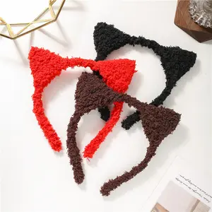 Best Seller sevimli el yapımı kafa aşınma kedi kafa kulaklar noel aksesuarları kızlar yün peluş Hairbands