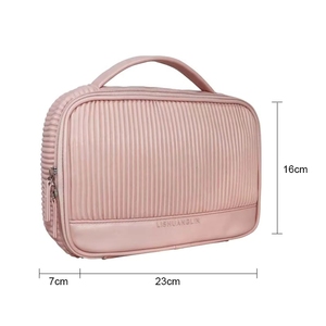 Custom Large Capacity Striped Pattern PU Leather Travel <b>Makeup</b> Bag Portable Cosmetic <b>Storage</b> Pouch with Zipper <b>for</b> Women - Product Image 2