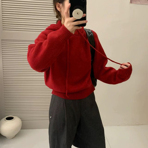 เสื้อสเวตเตอร์มีฮู้ดสำหรับผู้หญิง สีขาวนวล ทรงหลวม สีพื้น ผ้าถัก สำหรับฤดูใบไม้ร่วงและฤดูหนาว เสื้อสเวตเตอร์หนานุ่ม อุ่นสบาย ไซส์เดียว - Product Image 4
